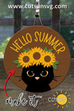 Hello summer Sunflowers door hanger svg Cat door sign SVG Sunflower svg Glowforge svg Laser cut file Cricut SVG
