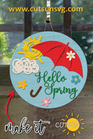 Hello Spring Umbrella door hanger SVG Laser cut file