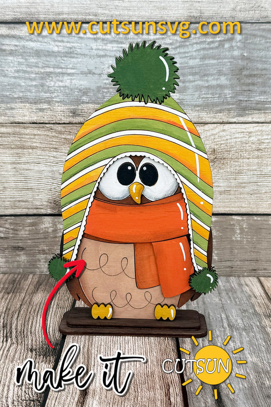 Winter Owl Shelf Sitter SVG | Scandinavian Christmas Decor
