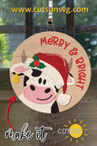 Dairy Cow Merry and Bright Door Hanger SVG Santa hat door hanger SVG