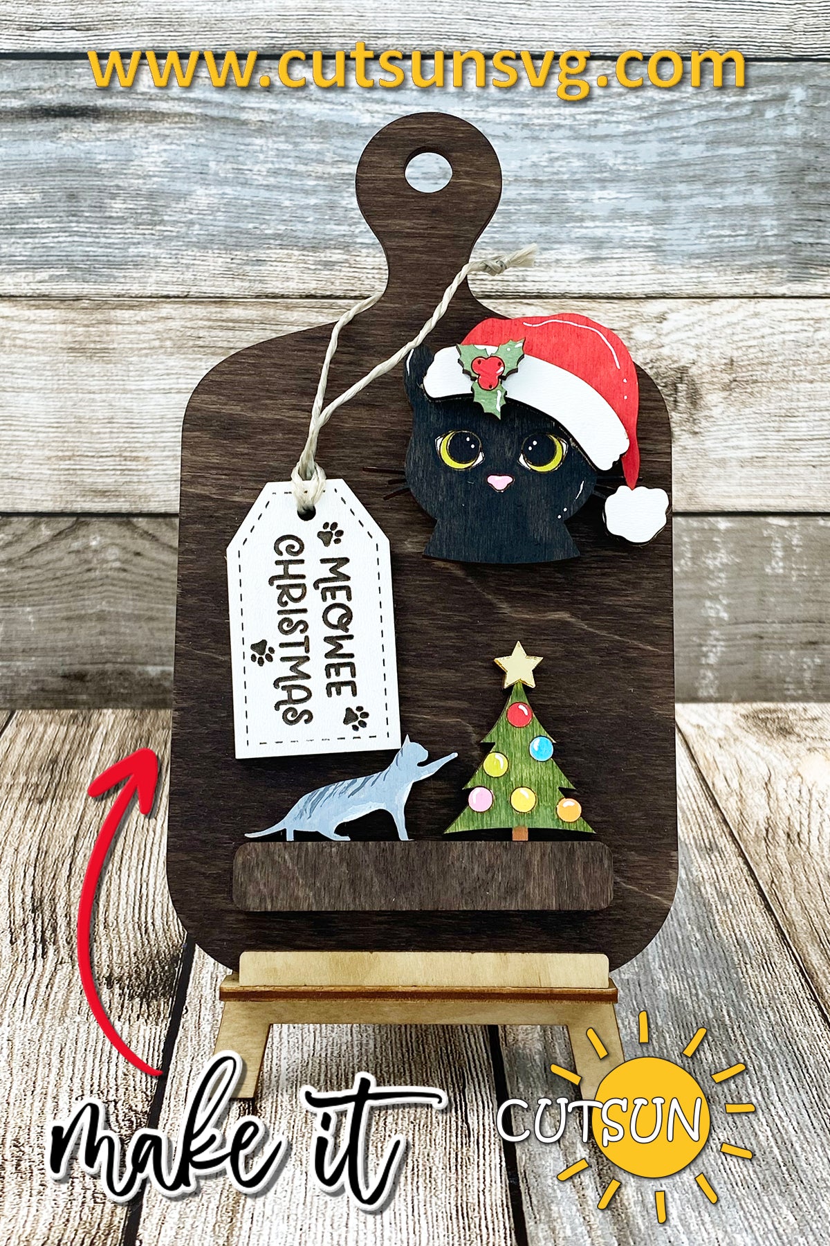 Christmas cat Add-on and Interchangeable Cutting board decor SVG