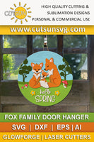 Hello Spring door hanger SVG Cute Fox family welcome sign Glowforge svg laser cut file