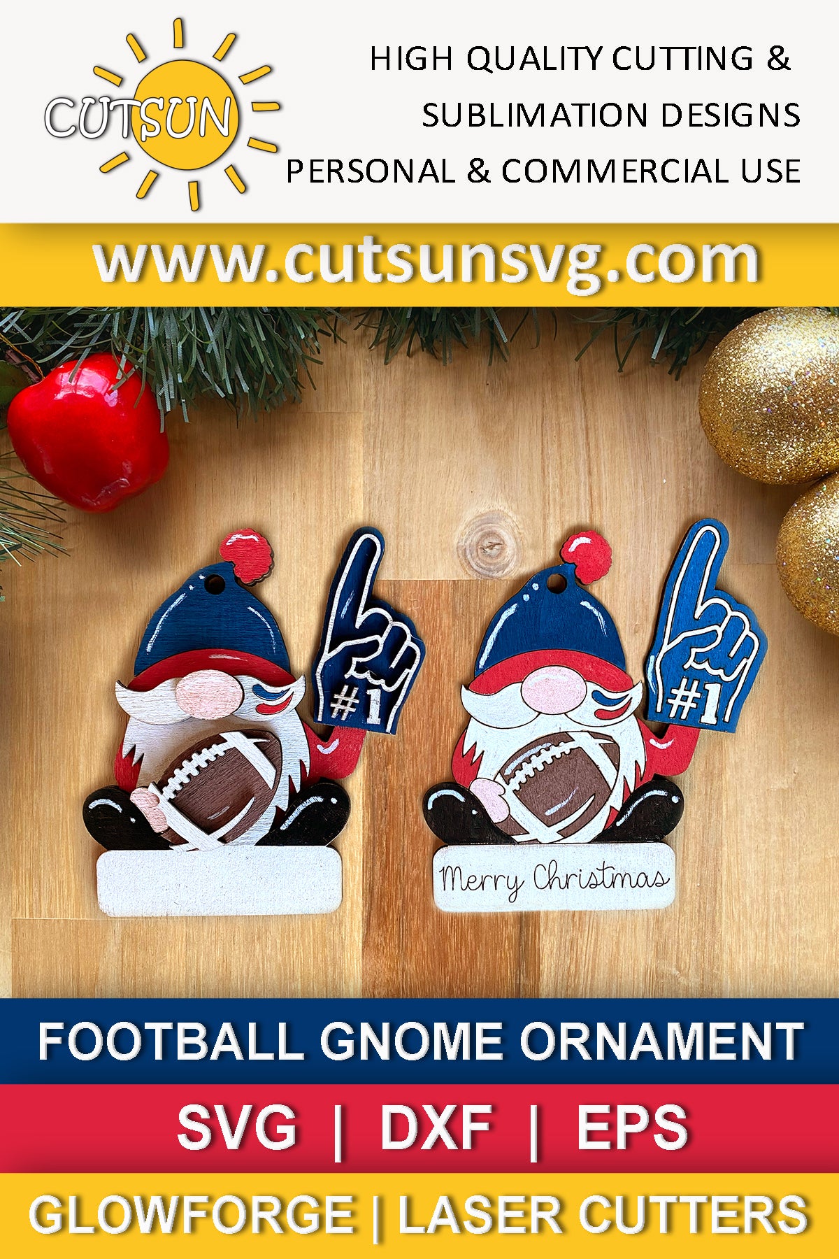 Football gnome Ornament SVG Laser cut file Football SVG Gnome svg Football ornament svg Christmas ornament svg