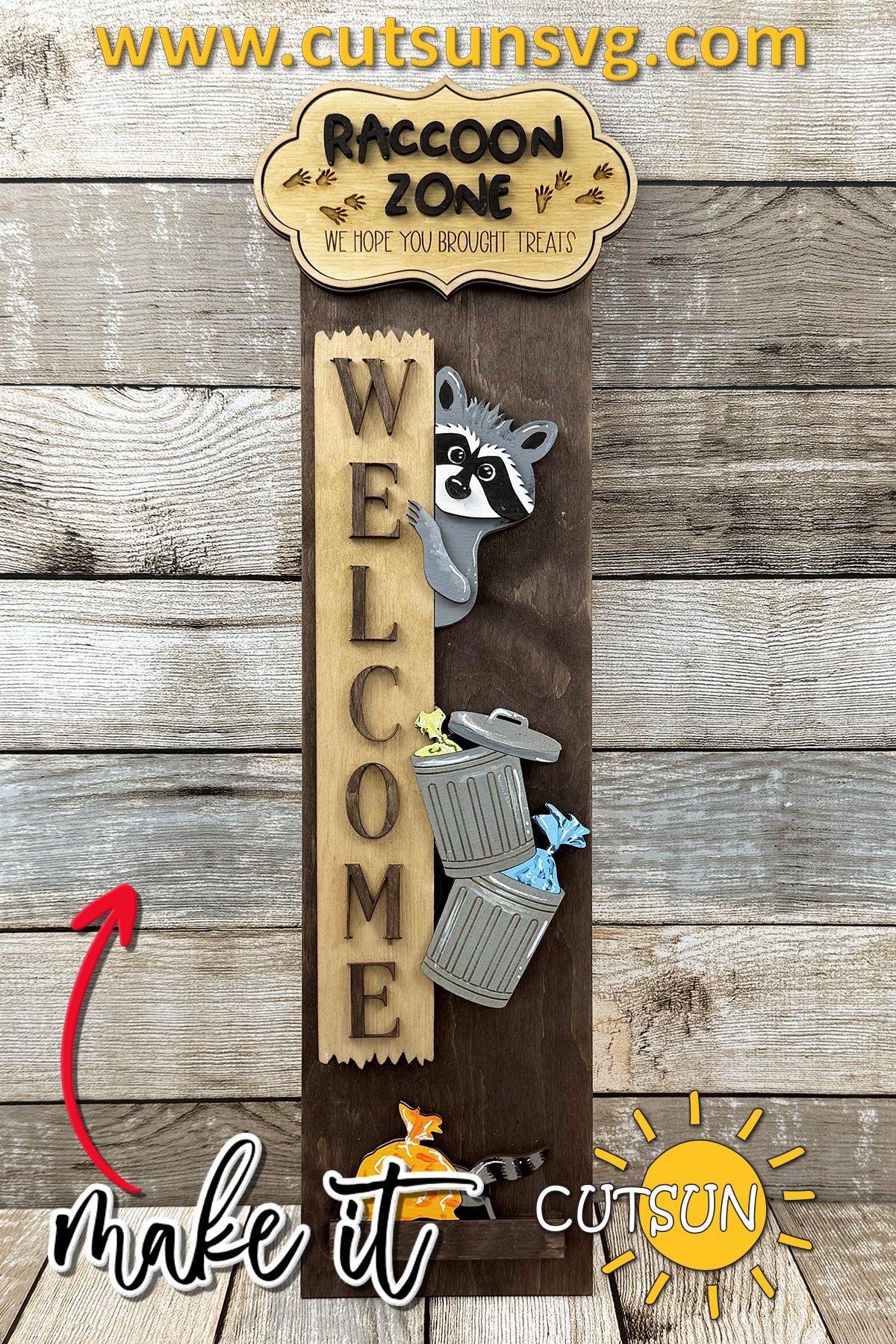Raccoon Zone Porch Sign SVG – Interchangeable Vertical Leaner File