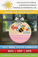 Bee mine door hanger with a cute bee, three flowers and patterned bottom - SVG digital download for use with laser cutters and Cricut / Silhouette craft cutting machines