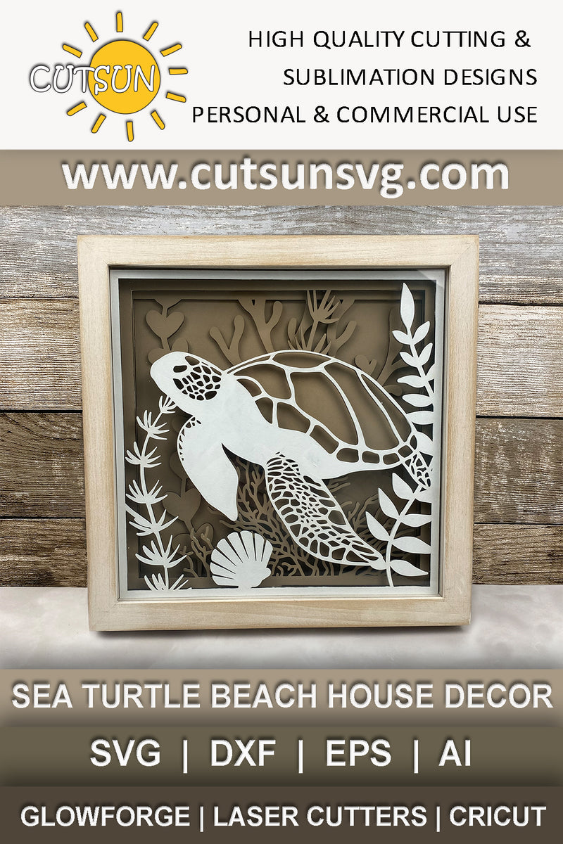 Beach house Wall decor Sea turtle shadow box Glowforge SVG Laser cut f ...