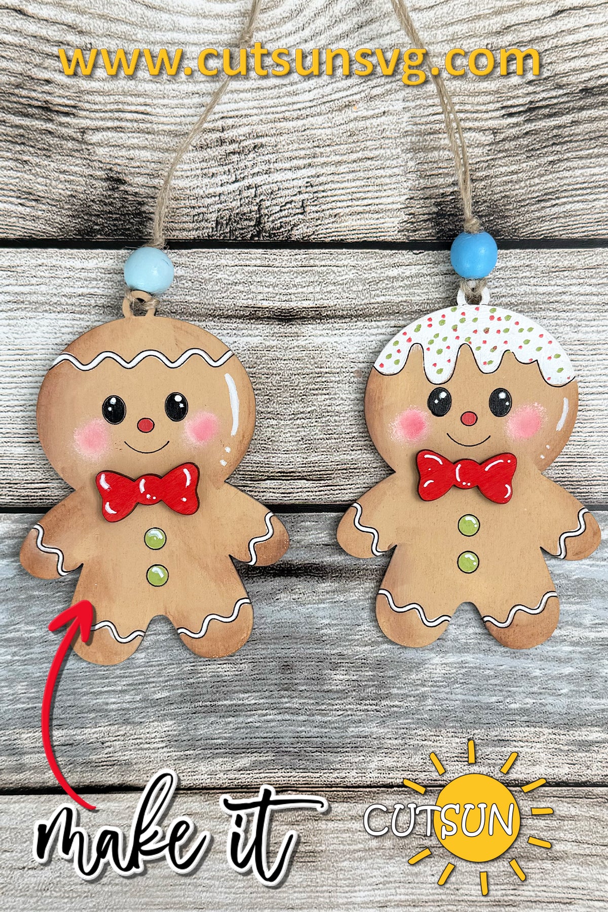Gingerbread Man Ornament SVG Set – Christmas Laser Cut File for Holiday Decor