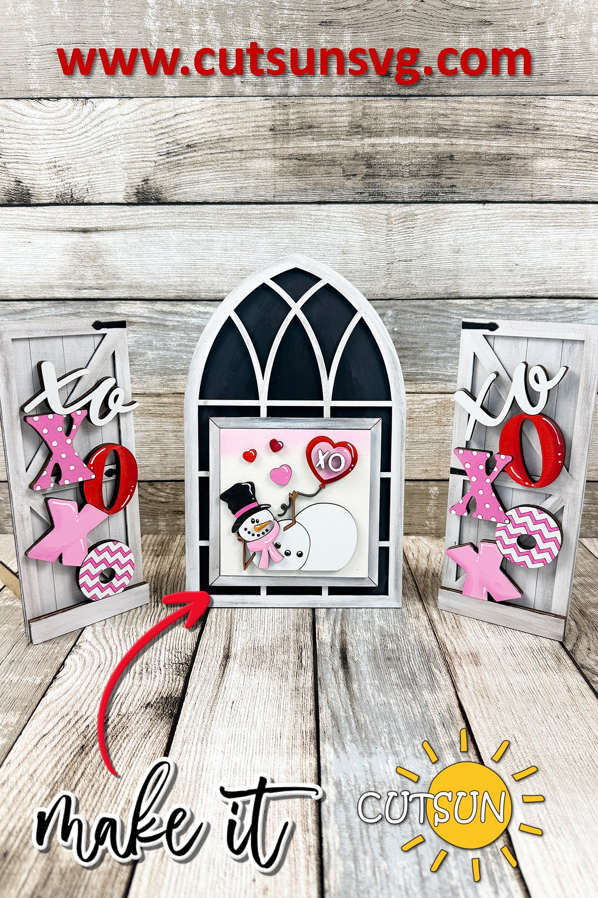 Valentine Snowman Add-On SVG for Interchangeable Farmhouse Window | Laser Cut File