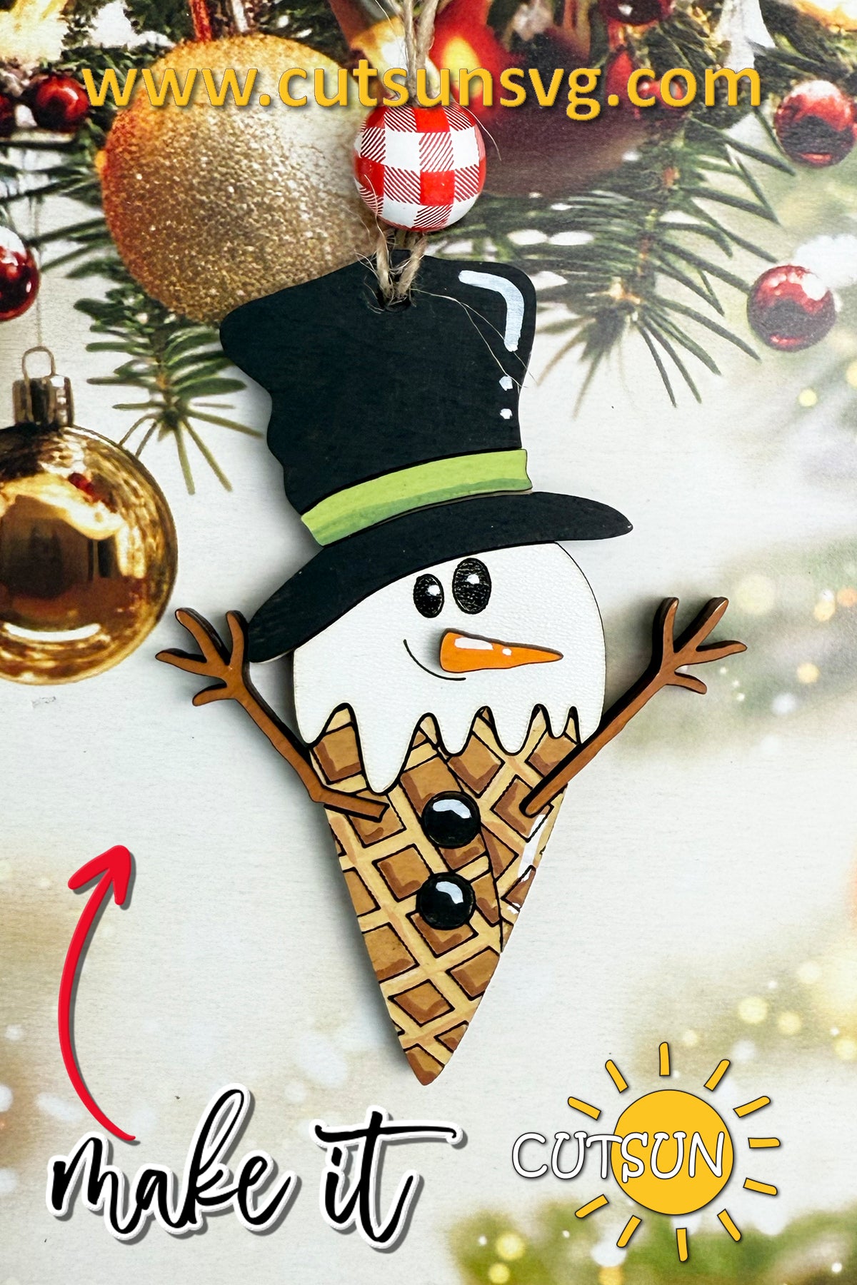 Melting Snowman Ice Cream Ornament SVG File | Funny Christmas Laser Cut Design