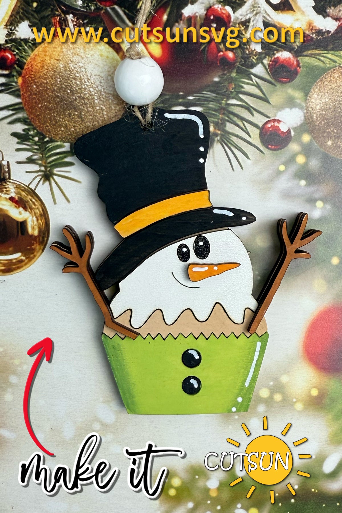 Snowman Cupcake Ornament SVG – Cute Christmas Laser Cut File for Holiday Crafts