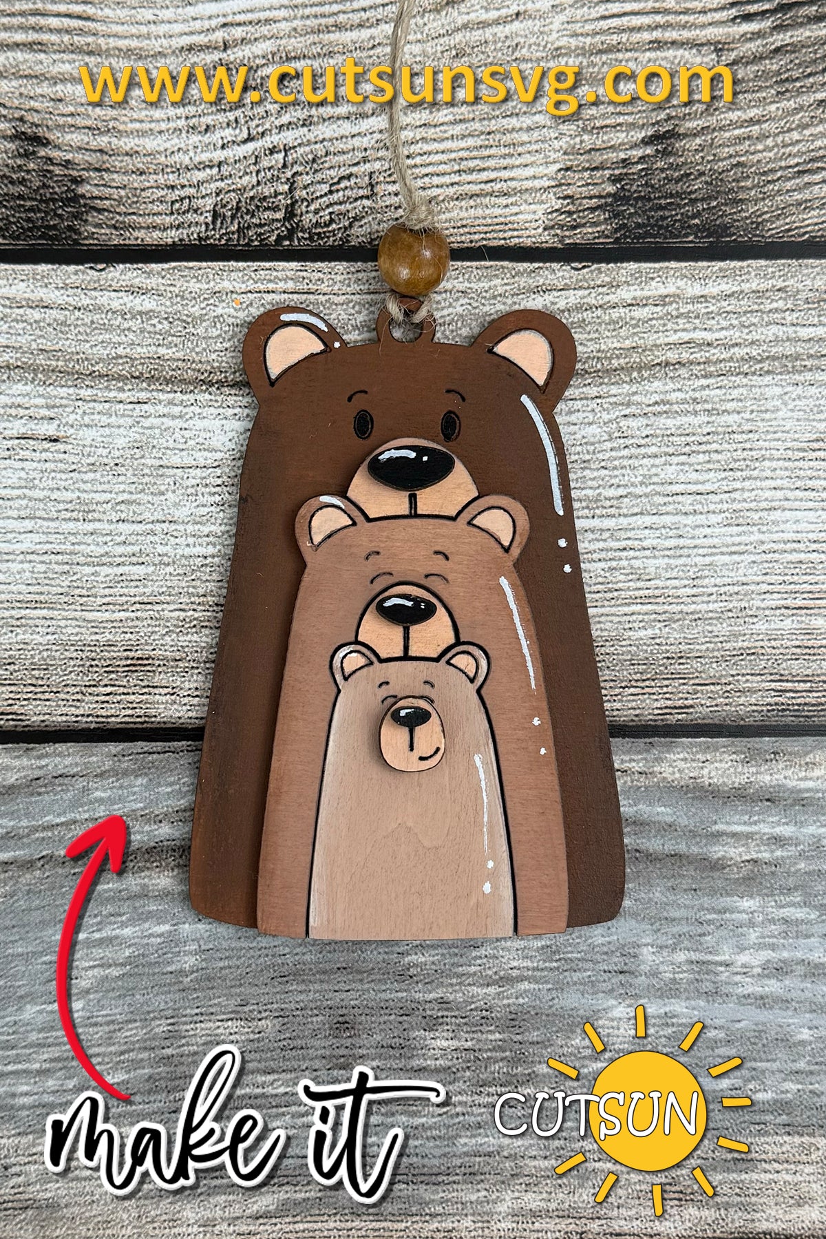 Bear Family Ornament SVG – Layered Laser Cut File for Christmas and Woodland Decor