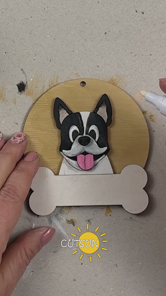 Personalized Boston Terrier Christmas Ornament SVG | Layered Dog Ornament Laser Cut File | Holiday Pet Decoration Digital Download