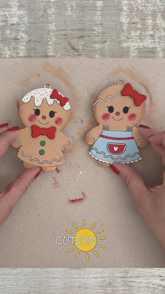 Gingerbread Girl Ornament SVG Set – Christmas Laser Cut File for Holiday Decor