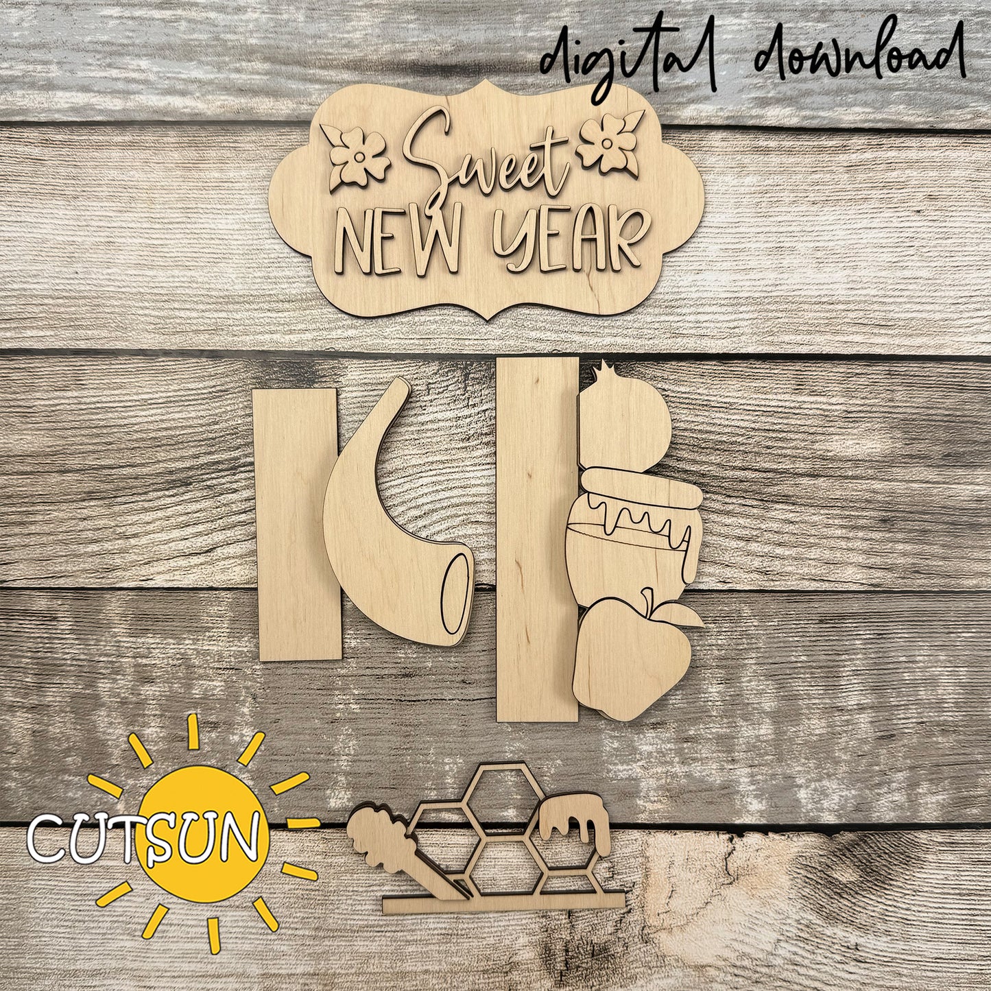 Rosh Hashanah Add-On SVG Laser Cut File – Sweet New Year Interchangeable Porch Sign | Shanah Tovah porch leaner