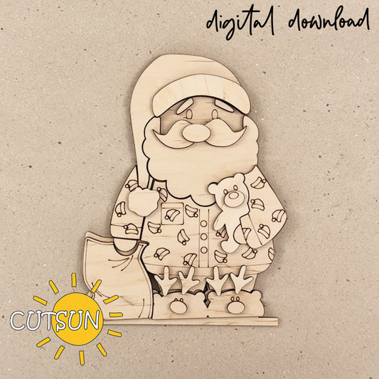 Santa in Pajamas Shelf Sitter SVG Laser Cut File – Cute Christmas Santa Decoration Digital Download