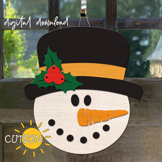 Snowman Door hanger SVG | Snowman Head door hanger SVG