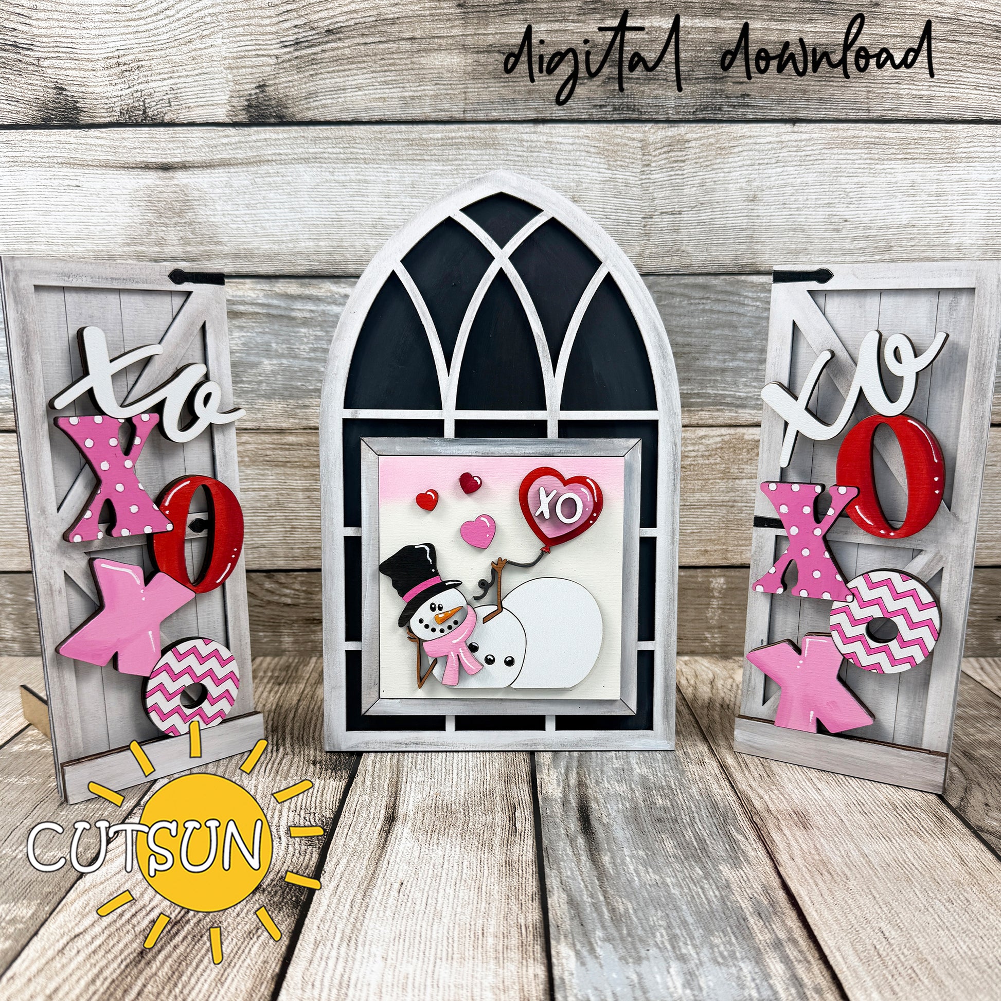 Valentine snowman add-on SVG for interchangeable farmhouse arch window laser cut file