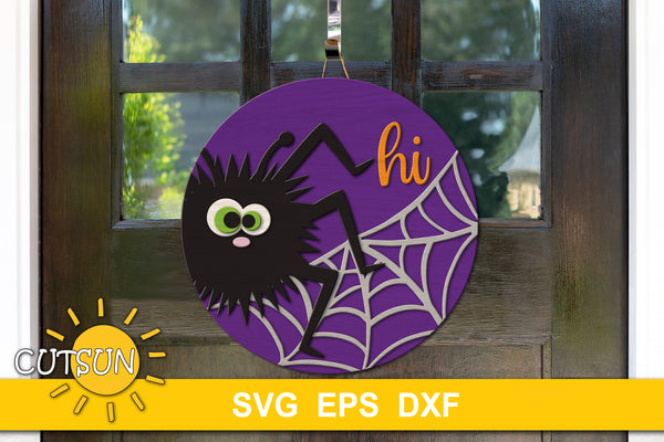 Cute Spider Halloween door hanger SVG file for laser cutters or Cricut