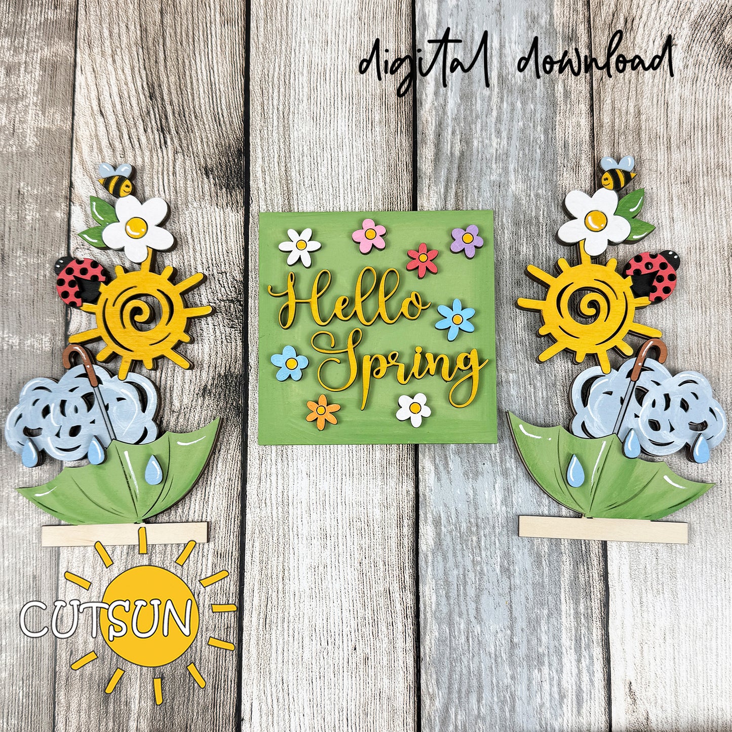 Hello Spring Farmhouse Window Add-On SVG Laser Cut File – Interchangeable Spring Insert Digital Download