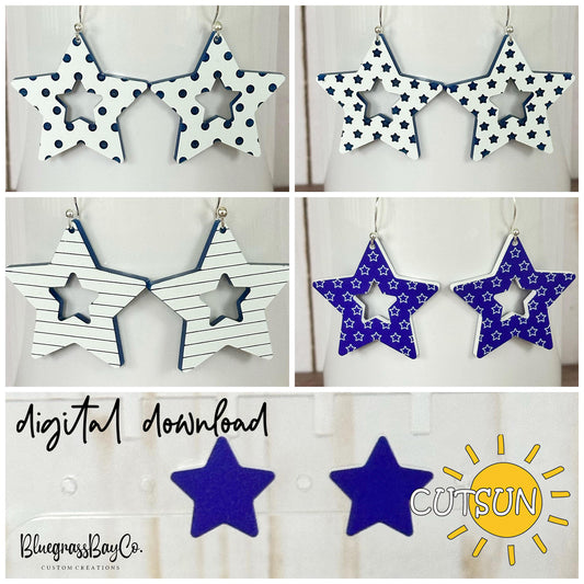 Patterned Stars dangle earrings SVG bundle | Laser cut file | Glowforge svg
