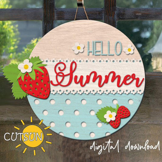 Hello Summer Strawberries Door hanger SVG