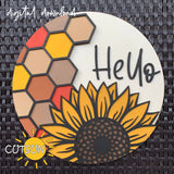 Sunflower and honeycomb Welcome Sign | Sunflower Sign Glowforge SVG