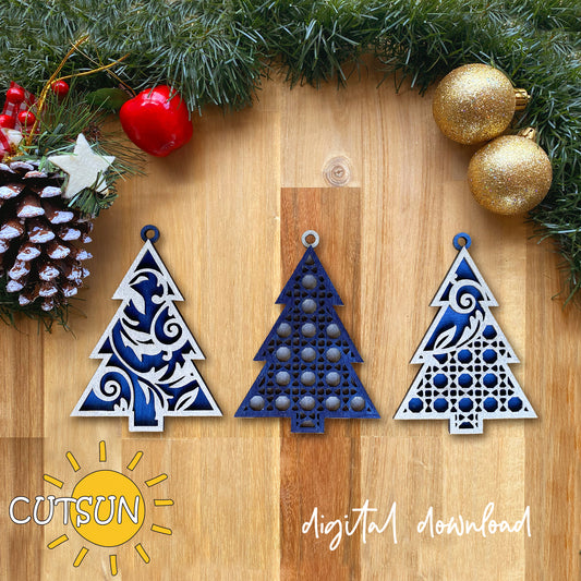 Christmas Tree Ornament SVG Bundle | Rattan Cane Christmas Tree Ornaments | Farmhouse Christmas Laser Cut File