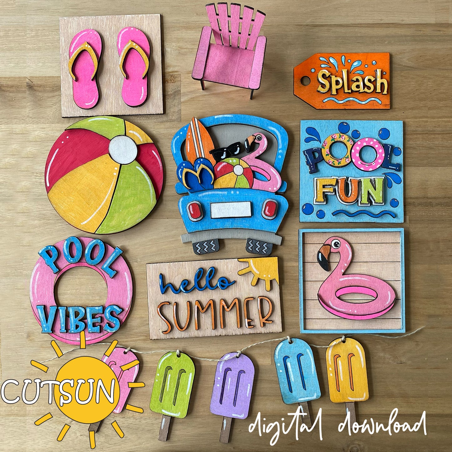 Summer tiered tray decor SVG bundle | Pool time tiered tray decor SVG bundle