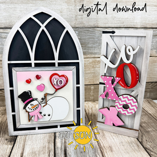 Valentine Snowman Add-On SVG for Interchangeable Farmhouse Window | Laser Cut File