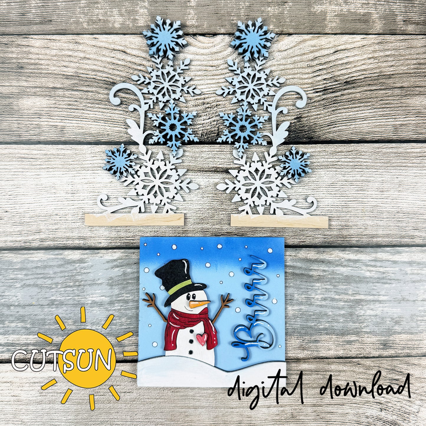 Winter Add-On for Interchangeable Farmhouse Window Set SVG | Snowman & Snowflakes Insert | Laser Cut Digital Download