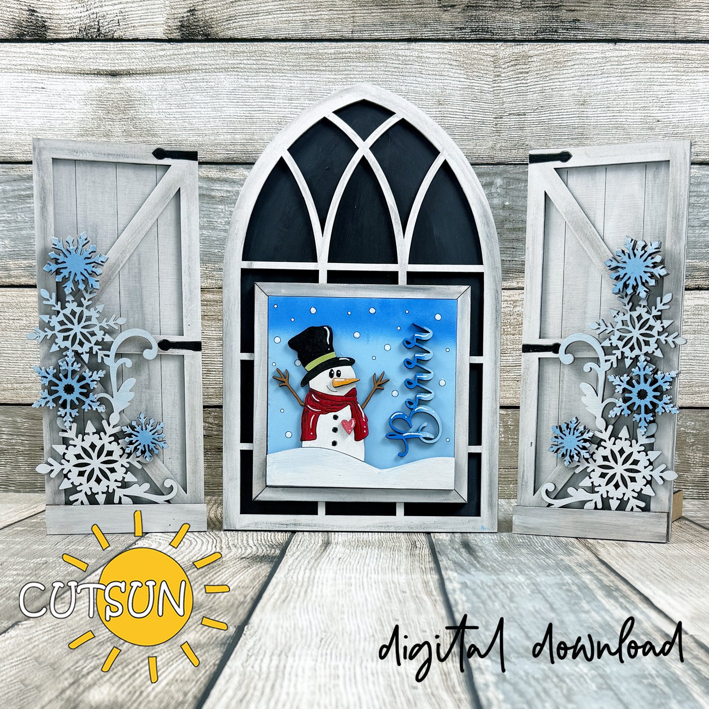 Winter Add-On for Interchangeable Farmhouse Window Set SVG | Snowman & Snowflakes Insert | Laser Cut Digital Download