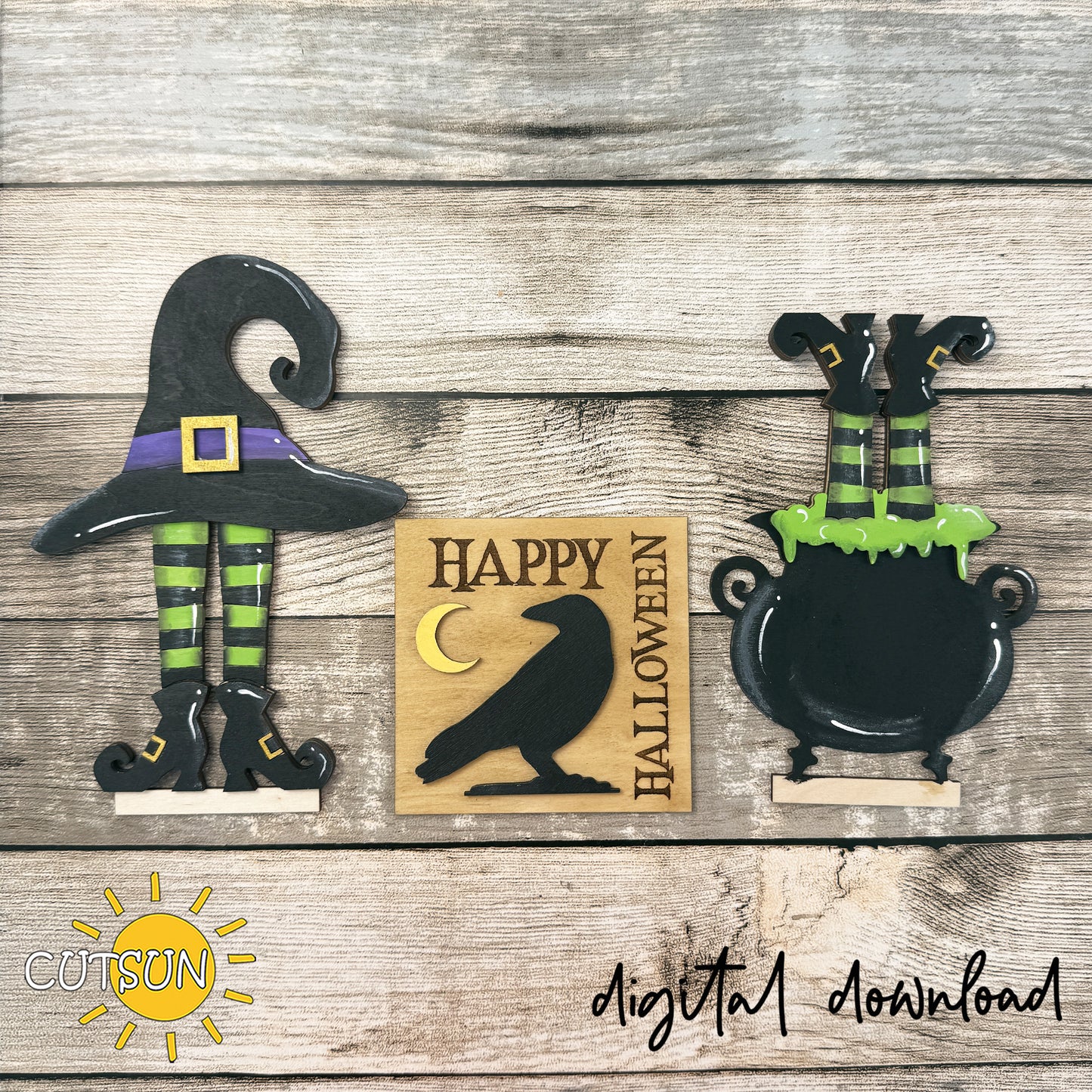 Halloween Farmhouse Window Add-On SVG | Witch Hat & Cauldron Halloween Decor | Interchangeable Window Laser Cut File (Copy)