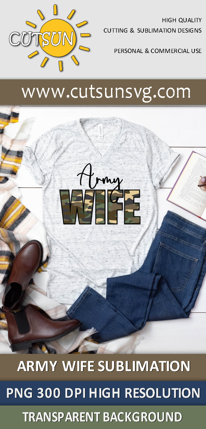 Army wife sublimation design 