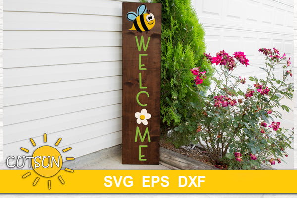 Vertical Bee Welcome sign SVG