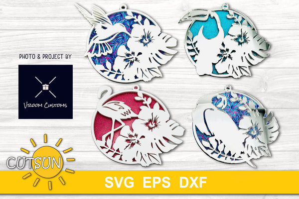 Tropical birds Christmas ornaments SVG bundle