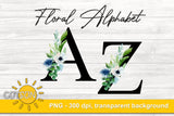 Floral sublimation alphabet Black with watercolor bouquet