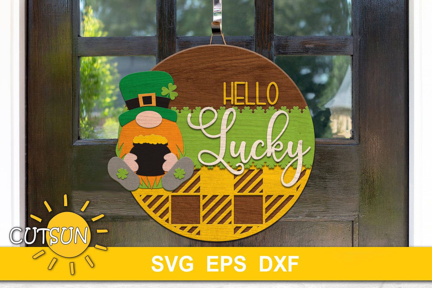 St Patrick's day Buffalo plaid door hanger SVG | St Patrick's day Gnome door hanger SVG | Glowforge ready SVG | Laser cut file