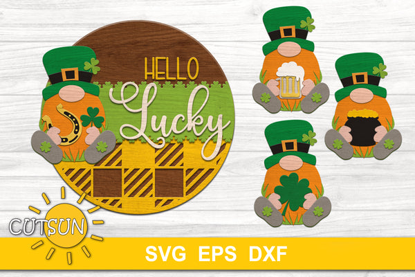 St Patrick's day Buffalo plaid door hanger SVG | St Patrick's day Gnome door hanger SVG | Glowforge ready SVG | Laser cut file