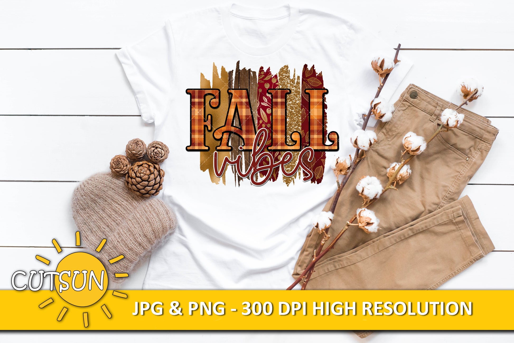 Fall vibes on a brushstroke background sublimation design