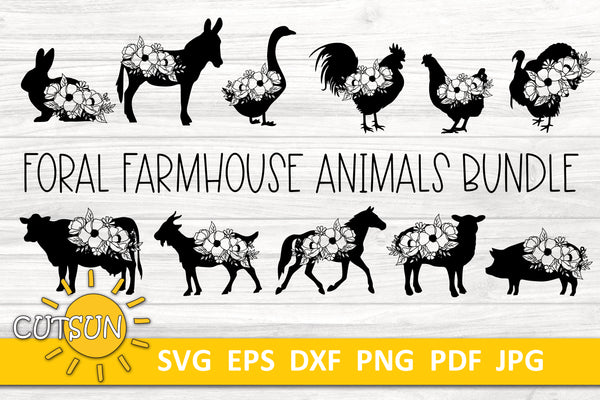 Floral Farmhouse animals SVG bundle