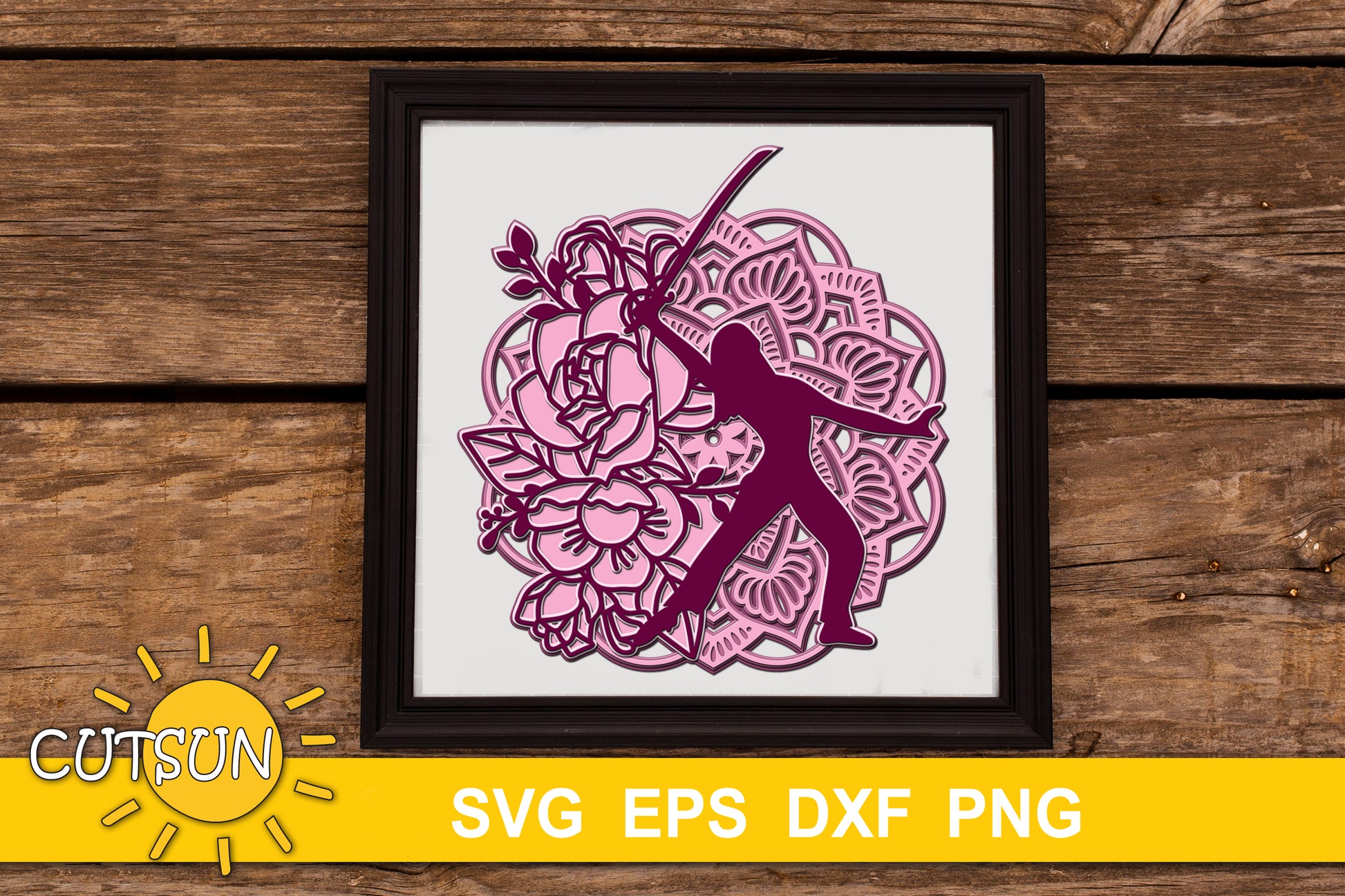 3D Layered Color Guard Girl with a Saber Mandala SVG