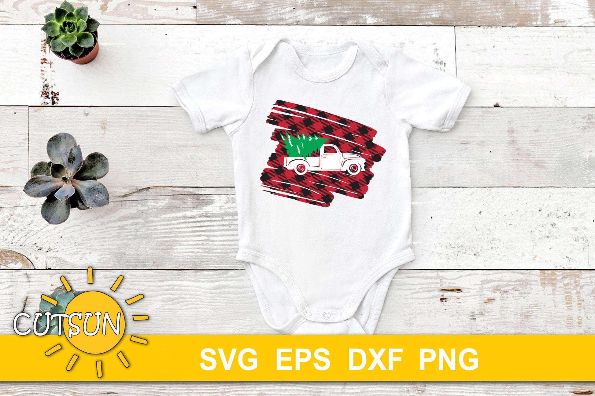 Christmas Truck on a Buffalo Plaid background SVG