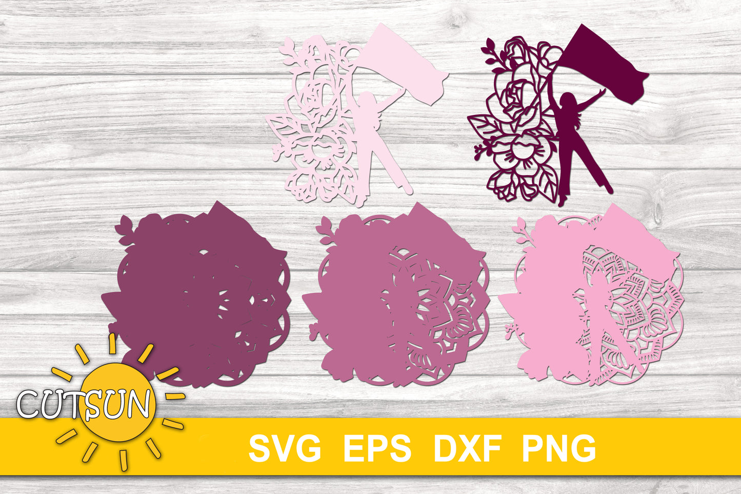 3D Layered Color Guard Girl with a Flag SVG