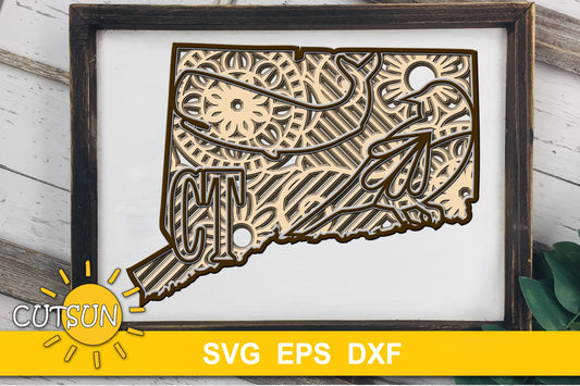 3D Layered Connecticut state Mandala SVG - 5 layers