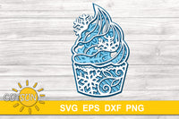 3D Layered Cupcake SVG with Snowflakes