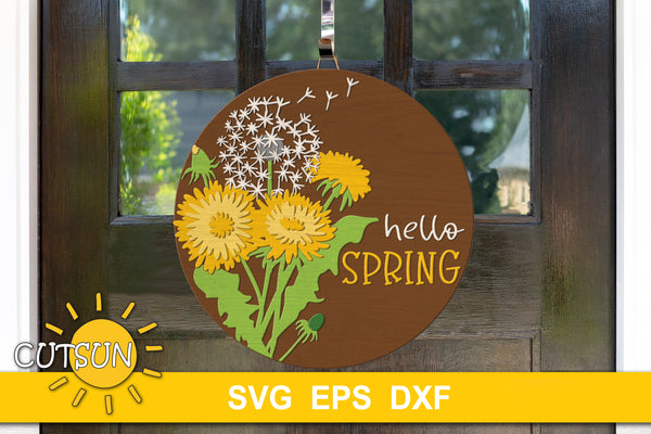 Dandelions Hello Spring door hanger SVG