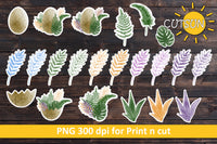 Stickers bundle - 38 Dino & leaves stickers, white border