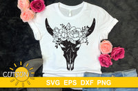 Distressed Floral Cow Skull SVG