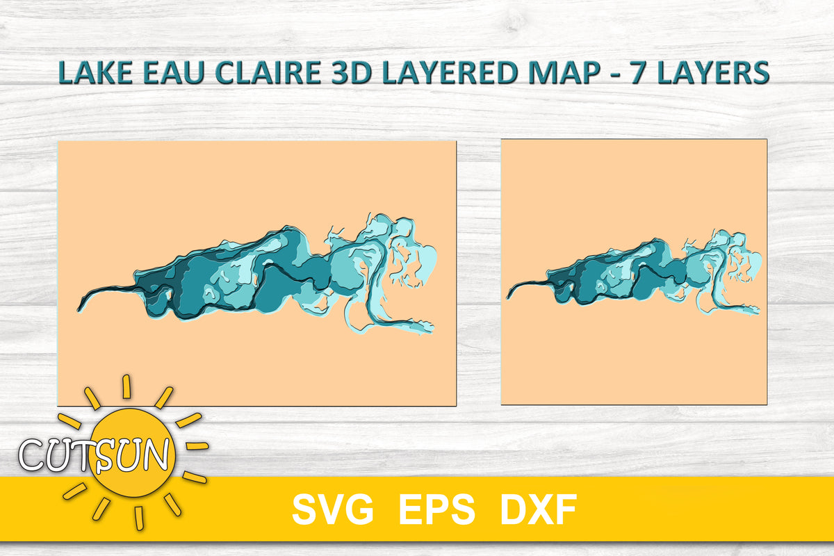 3D Layered Lake Eau Claire depth map 7 layers Cutsunsvg