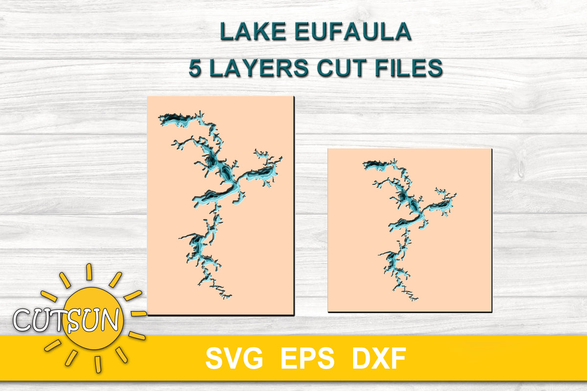 3D Layered Lake Eufaula depth map 5 layers Cutsunsvg